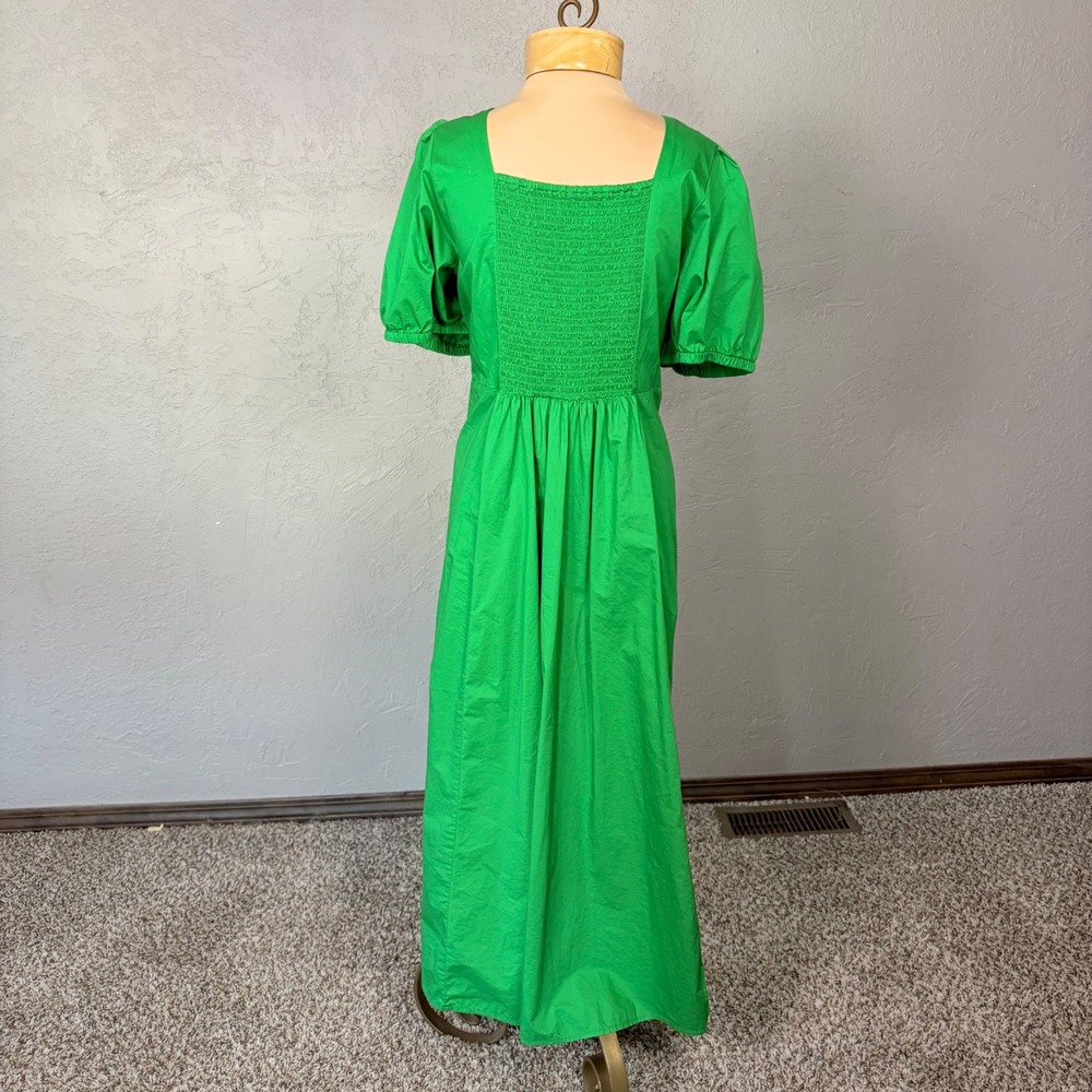 Old Navy Dress Womens XXL Green Puff Sleeve Smocked Cotton Midi Cottagecore - Picture 3 of 12